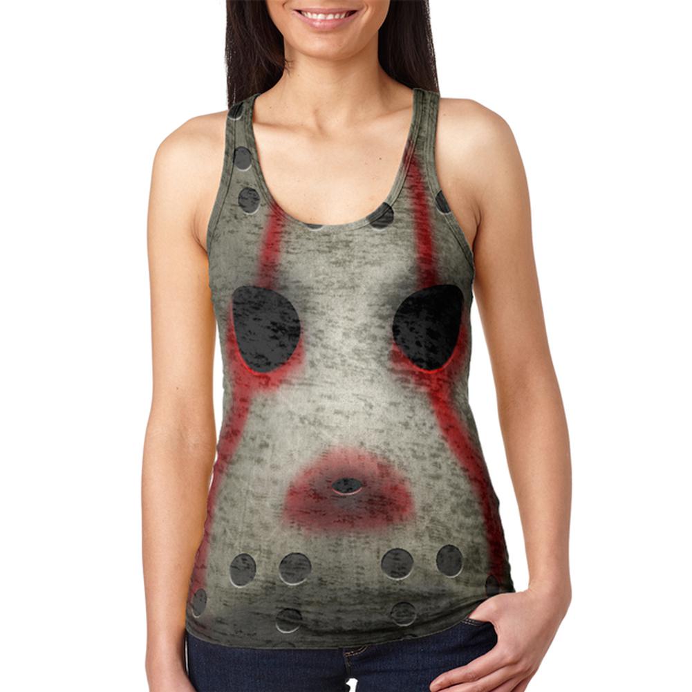 Halloween Horror Movie Hockey Mask Costume Juniors Burnout Racerback Tank Top Juniors Tank Tops Old Glory 2XL Multi