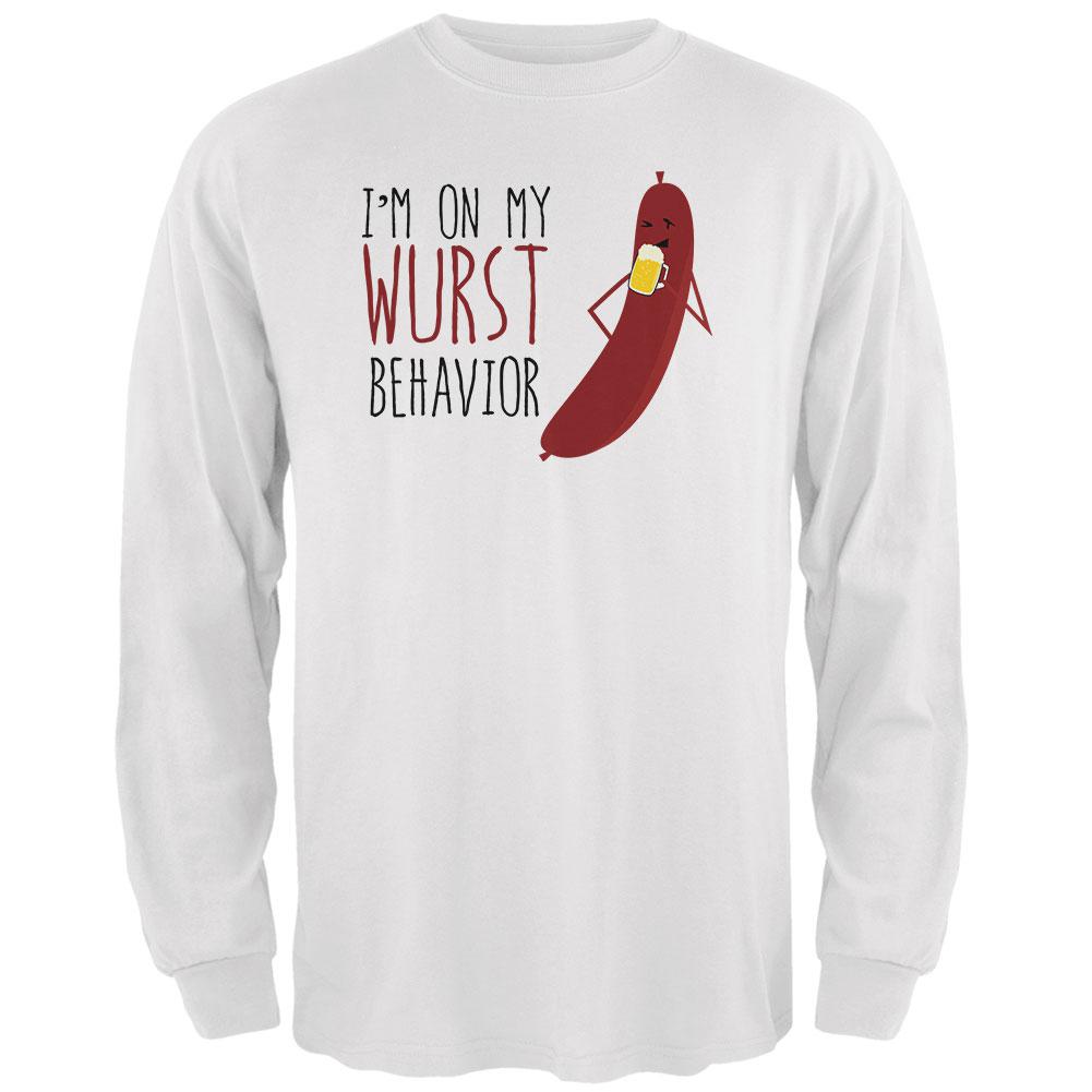 Oktoberfest I'm On My Wurst Behavior German Beer Bratwurst Mens Long Sleeve T Shirt Men's Long Sleeves Old Glory 2XL White