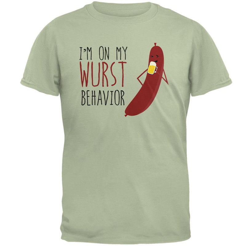 Oktoberfest I'm On My Wurst Behavior German Beer Bratwurst Mens T Shirt Men's T-Shirts Old Glory 2XL Serene Green