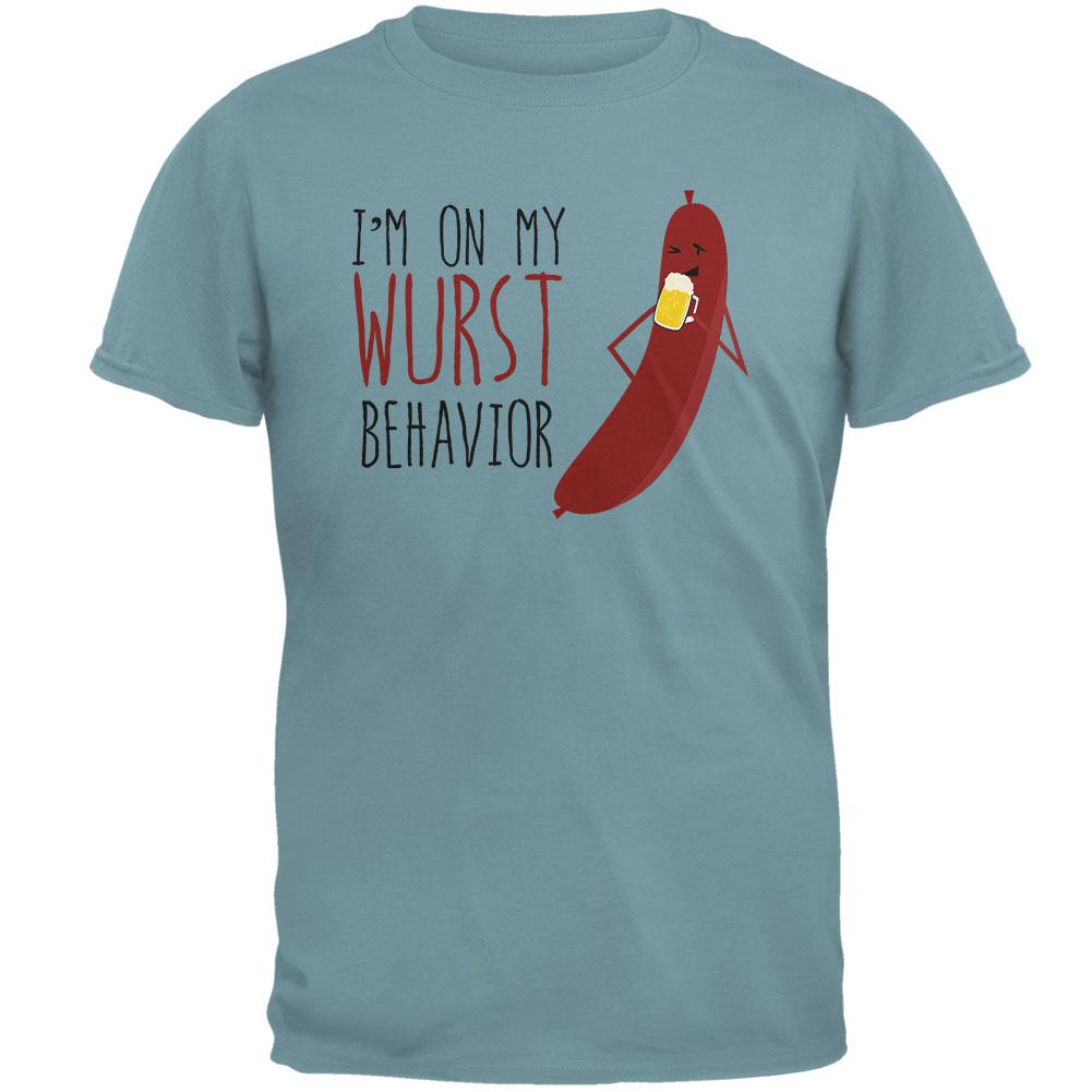 Oktoberfest I'm On My Wurst Behavior German Beer Bratwurst Mens T Shirt Men's T-Shirts Old Glory 2XL Seafoam