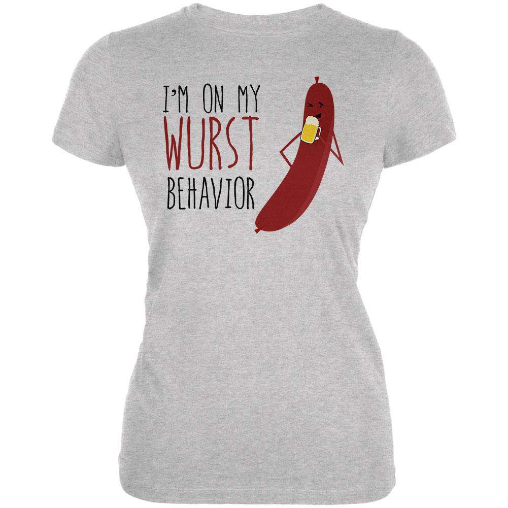 Oktoberfest I'm On My Wurst Behavior German Beer Bratwurst Juniors Soft T Shirt Juniors T-Shirts Old Glory 2XL Heather