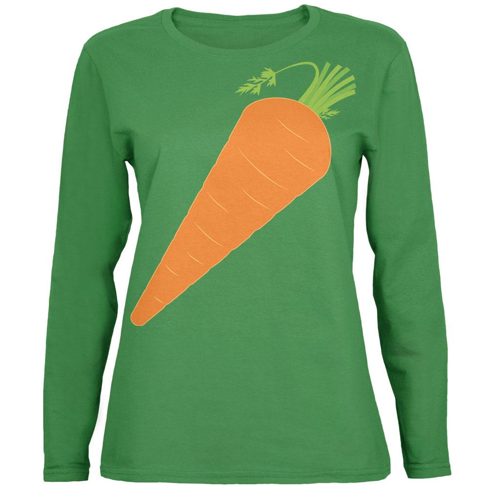 Halloween Vegetable Carrot Costume Womens Long Sleeve T Shirt Women's Long Sleeves Old Glory 2XL Green