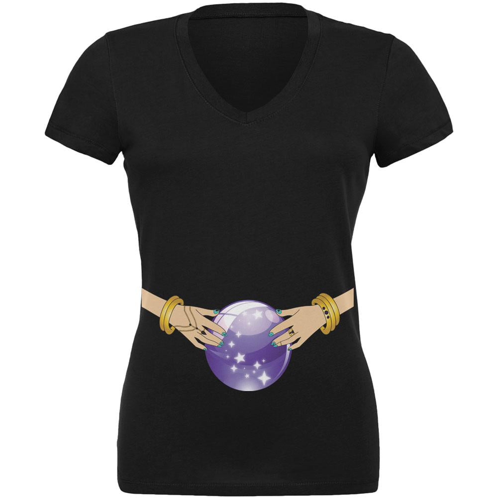 Halloween Fortune Teller Costume Gypsy Juniors V-Neck T Shirt Juniors V-Neck T-Shirts Old Glory LG Black