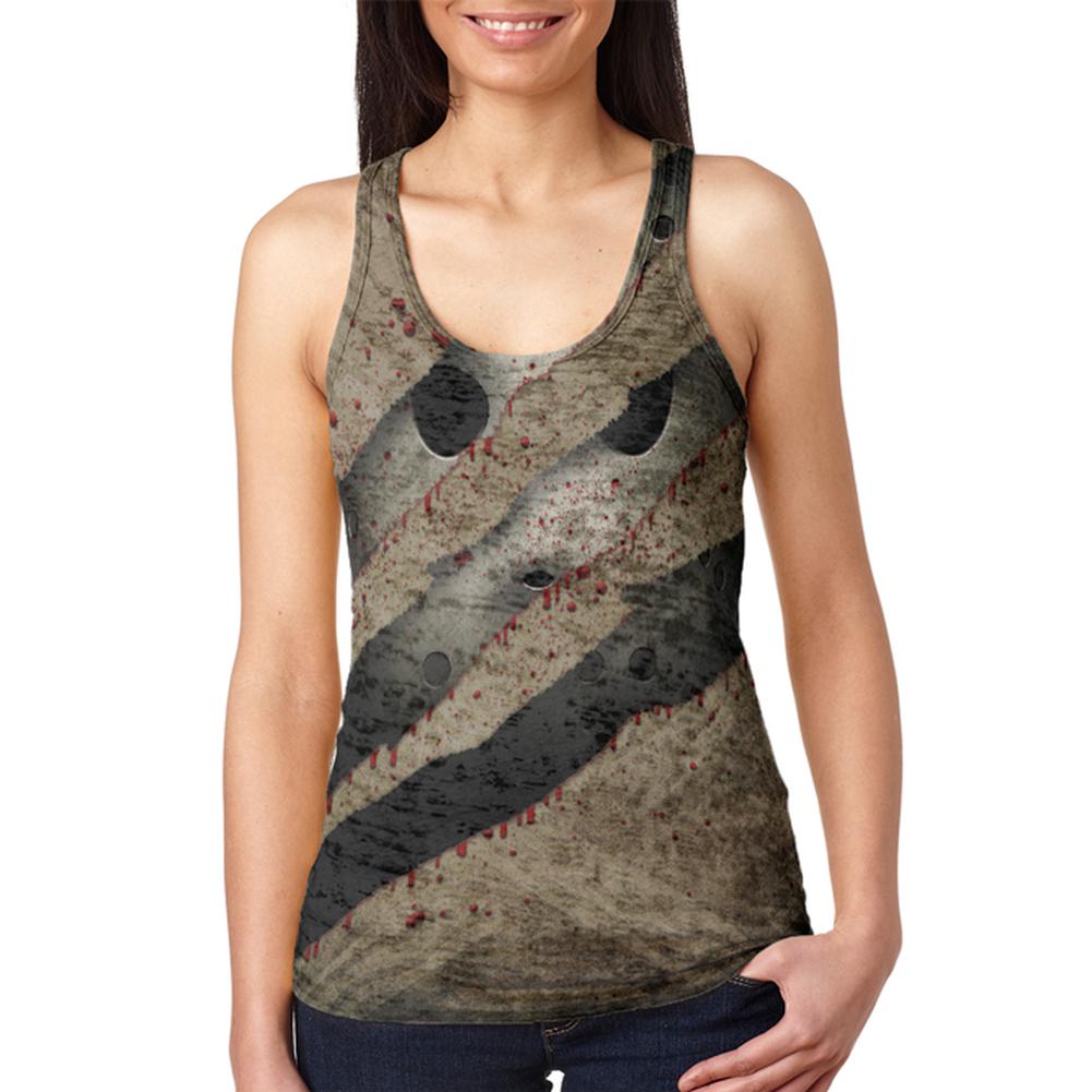 Halloween Horror Movie Mask Slasher Attack Juniors Burnout Racerback Tank Top Juniors Tank Tops Old Glory 2XL Multi
