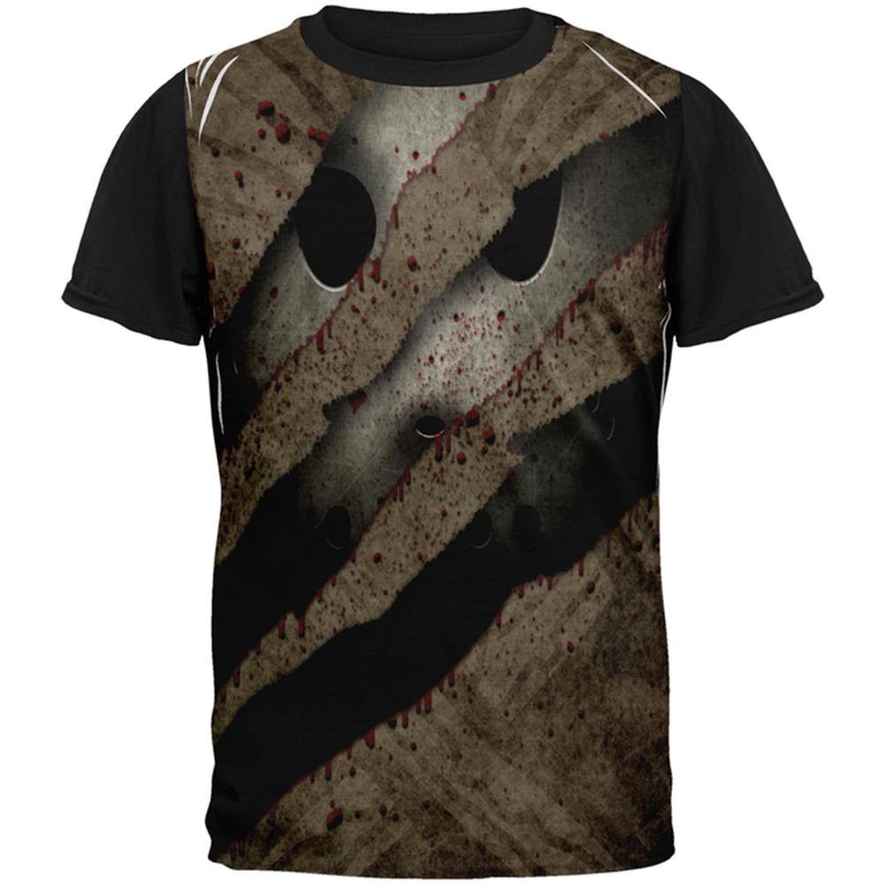 Halloween Horror Movie Mask Slasher Attack All Over Mens Black Back T Shirt Men's T-Shirts Old Glory MD Multi