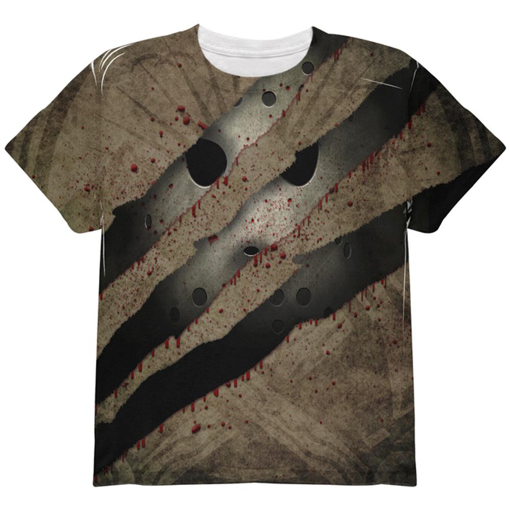 Halloween Horror Movie Mask Slasher Attack All Over Youth T Shirt Youth T-Shirts Old Glory LG Multi