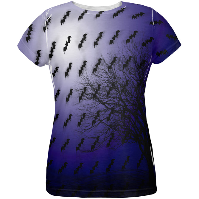 Halloween Bats in the Full Moon Light All Over Womens T Shirt Women's T-Shirts global LG Multi