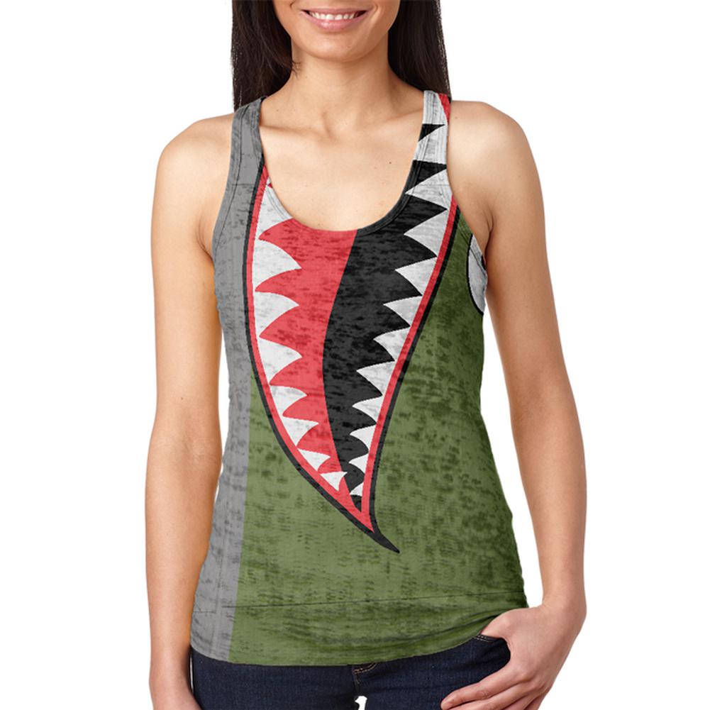 Halloween WWII Flying Tiger Fighter Shark Nose Art Juniors Burnout Racerback Tank Top Juniors Tank Tops Old Glory 2XL Multi