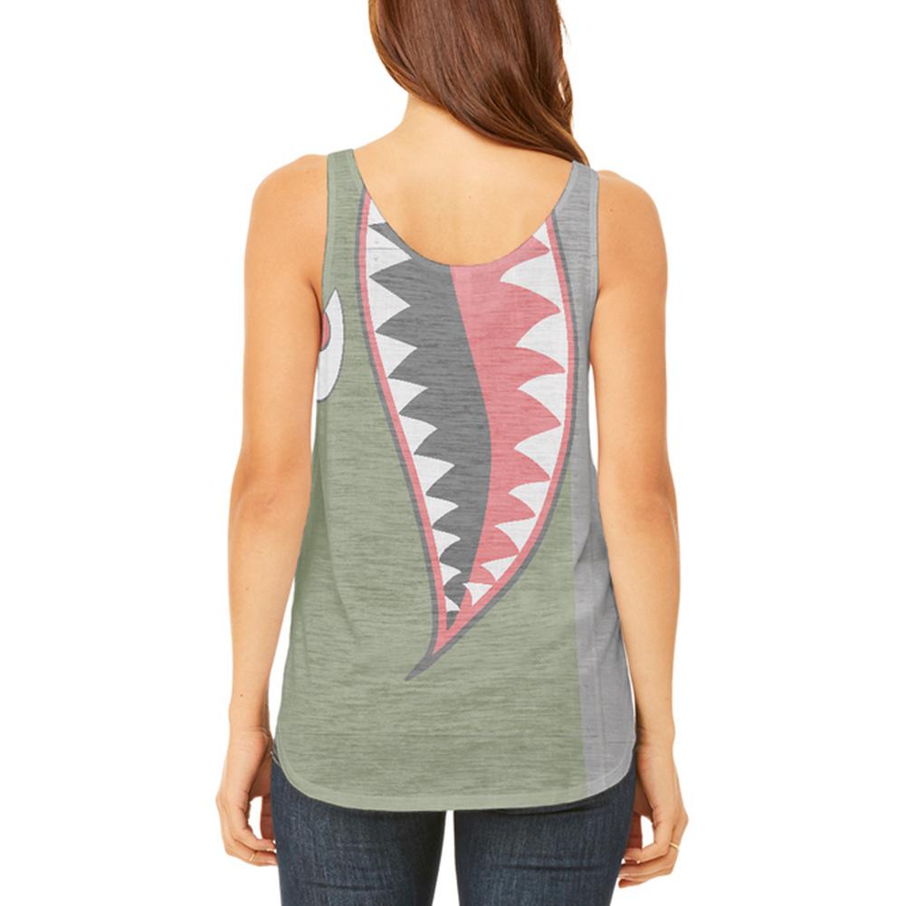 Halloween WWII Flying Tiger Fighter Shark Nose Art Juniors Flowy Side Slit Tank Top Juniors Tank Tops Old Glory