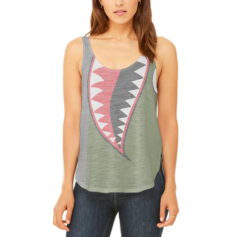 Halloween WWII Flying Tiger Fighter Shark Nose Art Juniors Flowy Side Slit Tank Top Juniors Tank Tops Old Glory 2XL Multi