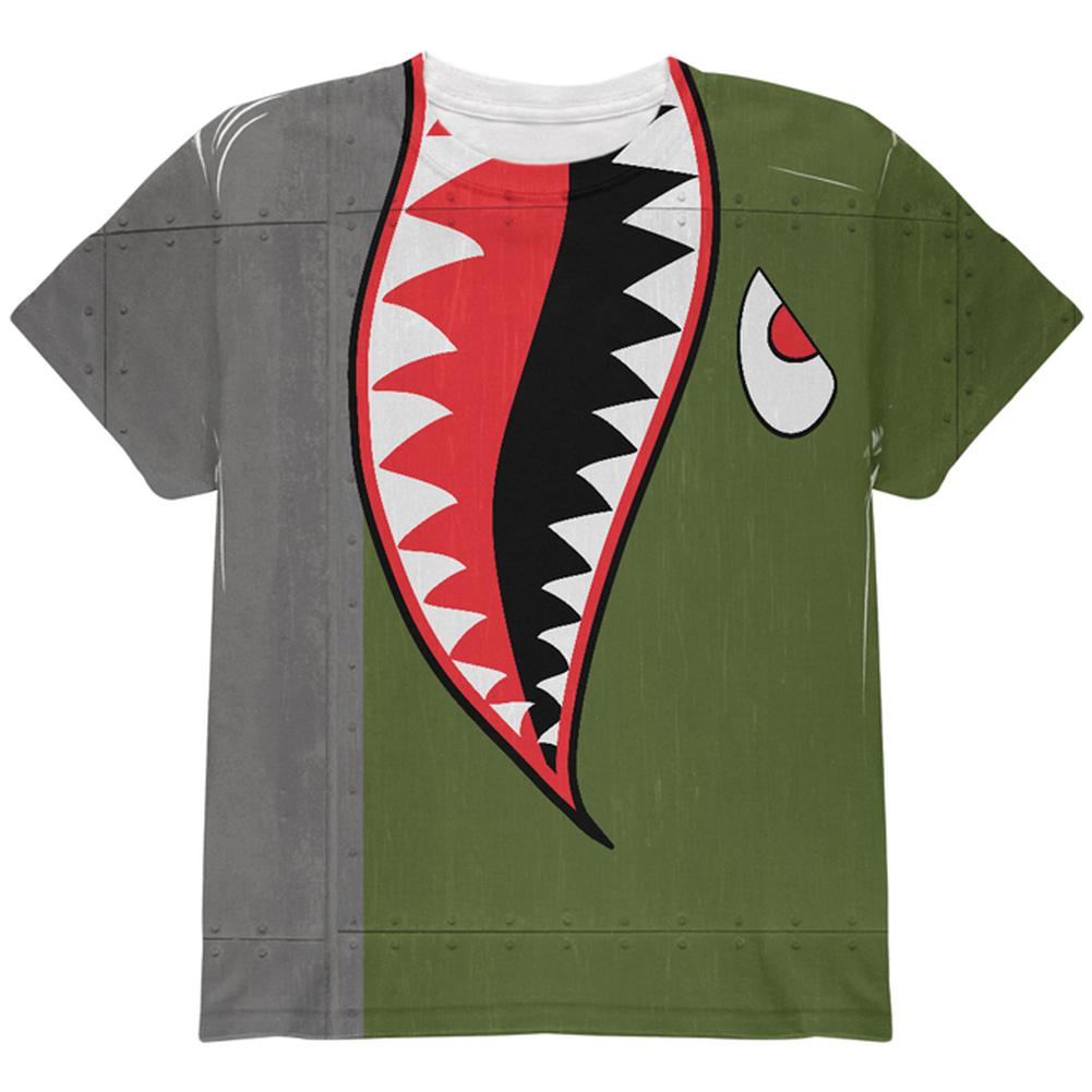 Halloween WWII Flying Tiger Fighter Shark Nose Art All Over Youth T Shirt Youth T-Shirts Old Glory LG Multi