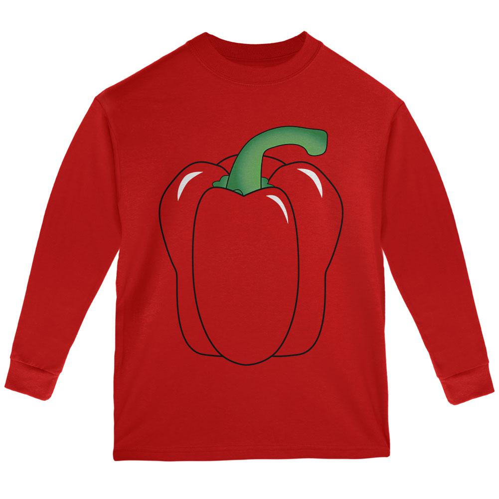 Halloween Fruit Vegetable Bell Pepper Costume Youth Long Sleeve T Shirt Youth Long Sleeves Old Glory LG Red