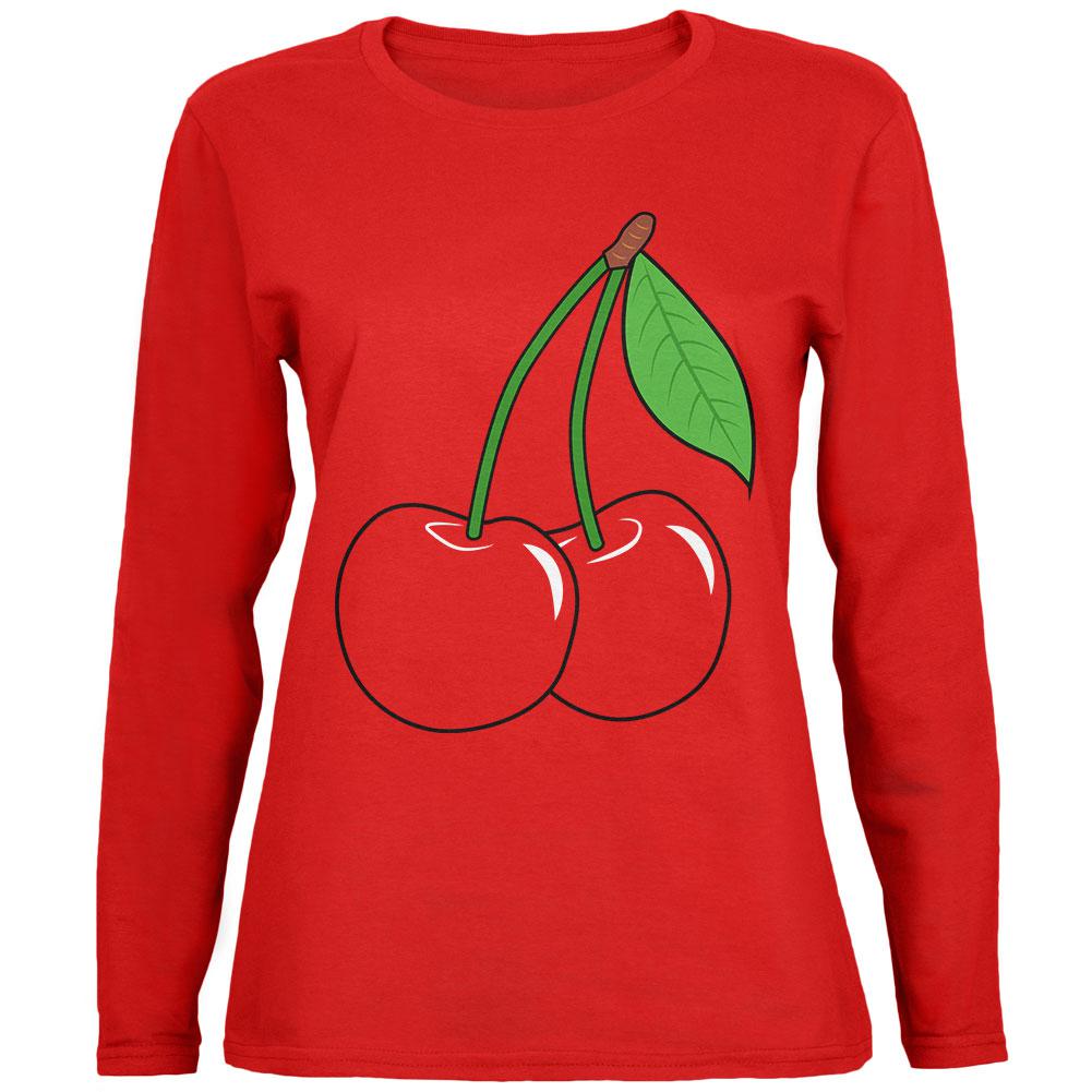 Halloween Fruit Cherry Costume Womens Long Sleeve T Shirt Women's Long Sleeves Old Glory 2XL Red