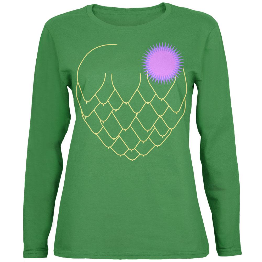 Halloween Vegetable Artichoke Costume Womens Long Sleeve T Shirt Women's Long Sleeves Old Glory 2XL Green