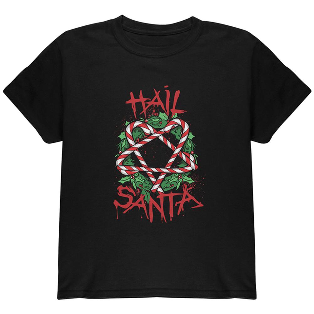 Christmas Hail Santa Pentagram Wreath Youth T Shirt Youth T-Shirts Old Glory LG Black