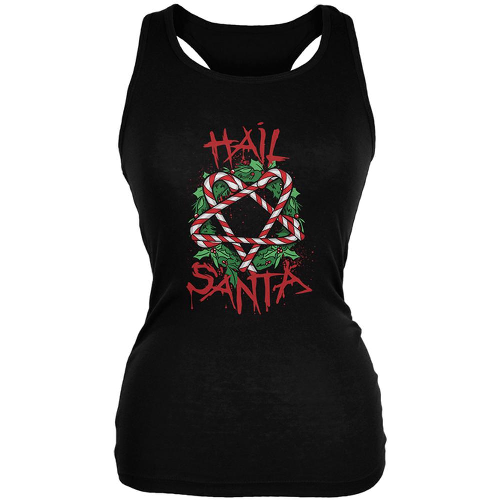 Christmas Hail Santa Pentagram Wreath Juniors Soft Tank Top Juniors Tank Tops Old Glory 2XL Black