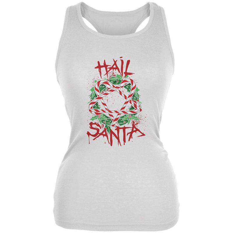 Christmas Hail Santa Pentagram Wreath Juniors Soft Tank Top Juniors Tank Tops Old Glory 2XL White