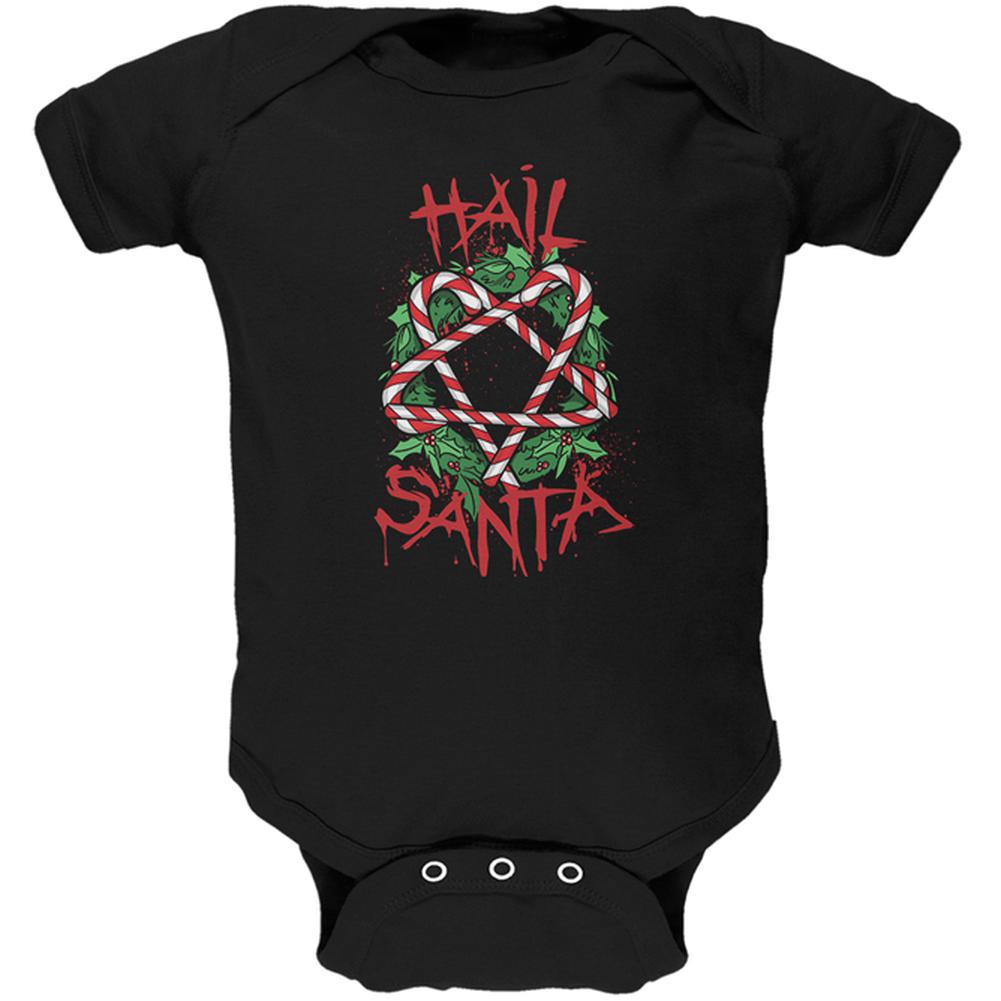 Christmas Hail Santa Pentagram Wreath Soft Baby One Piece Baby One Piece Old Glory 12MO Black