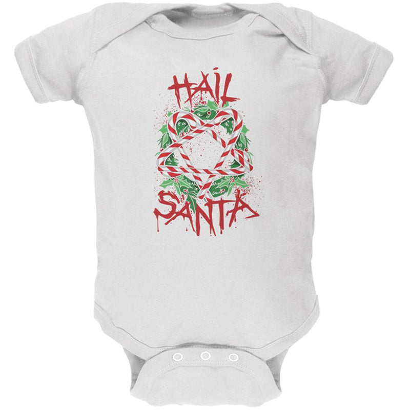 Christmas Hail Santa Pentagram Wreath Soft Baby One Piece Baby One Piece Old Glory 12MO White