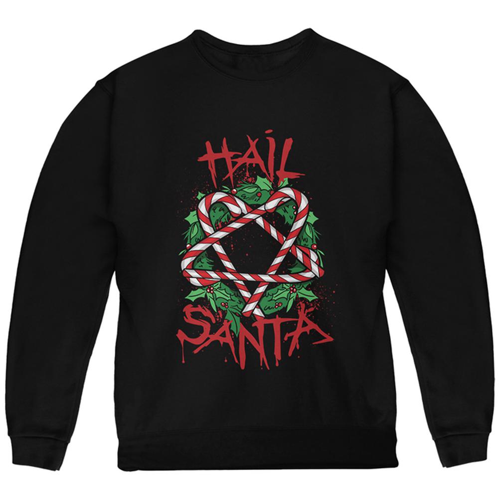 Christmas Hail Santa Pentagram Wreath Youth Sweatshirt Youth Sweatshirts Old Glory LG Black