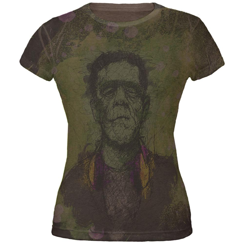 Halloween Frankenstein Raver Horror Movie Monster Juniors Soft T Shirt Juniors T-Shirts Old Glory 2XL Brown