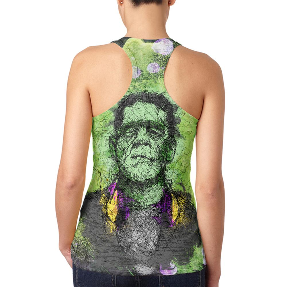Halloween Frankenstein Raver Horror Movie Juniors Burnout Racerback Tank Top Juniors Tank Tops Old Glory