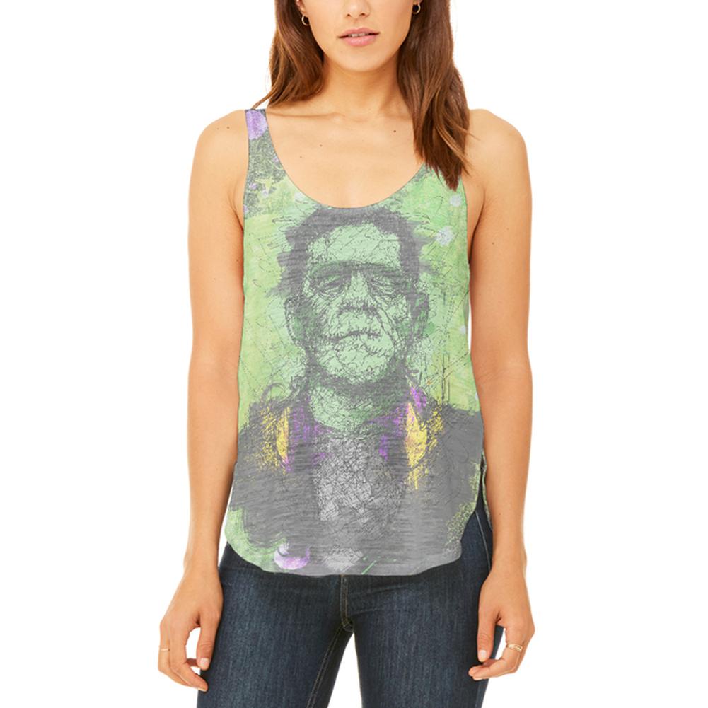 Halloween Frankenstein Raver Horror Movie Juniors Flowy Side Slit Tank Top Juniors Tank Tops Old Glory 2XL Multi