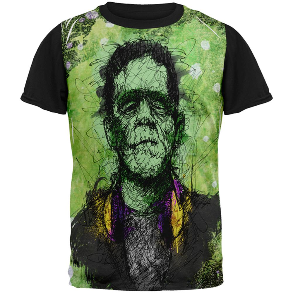 Halloween Frankenstein Raver Horror Movie All Over Mens Black Back T Shirt Men's T-Shirts Old Glory MD Multi