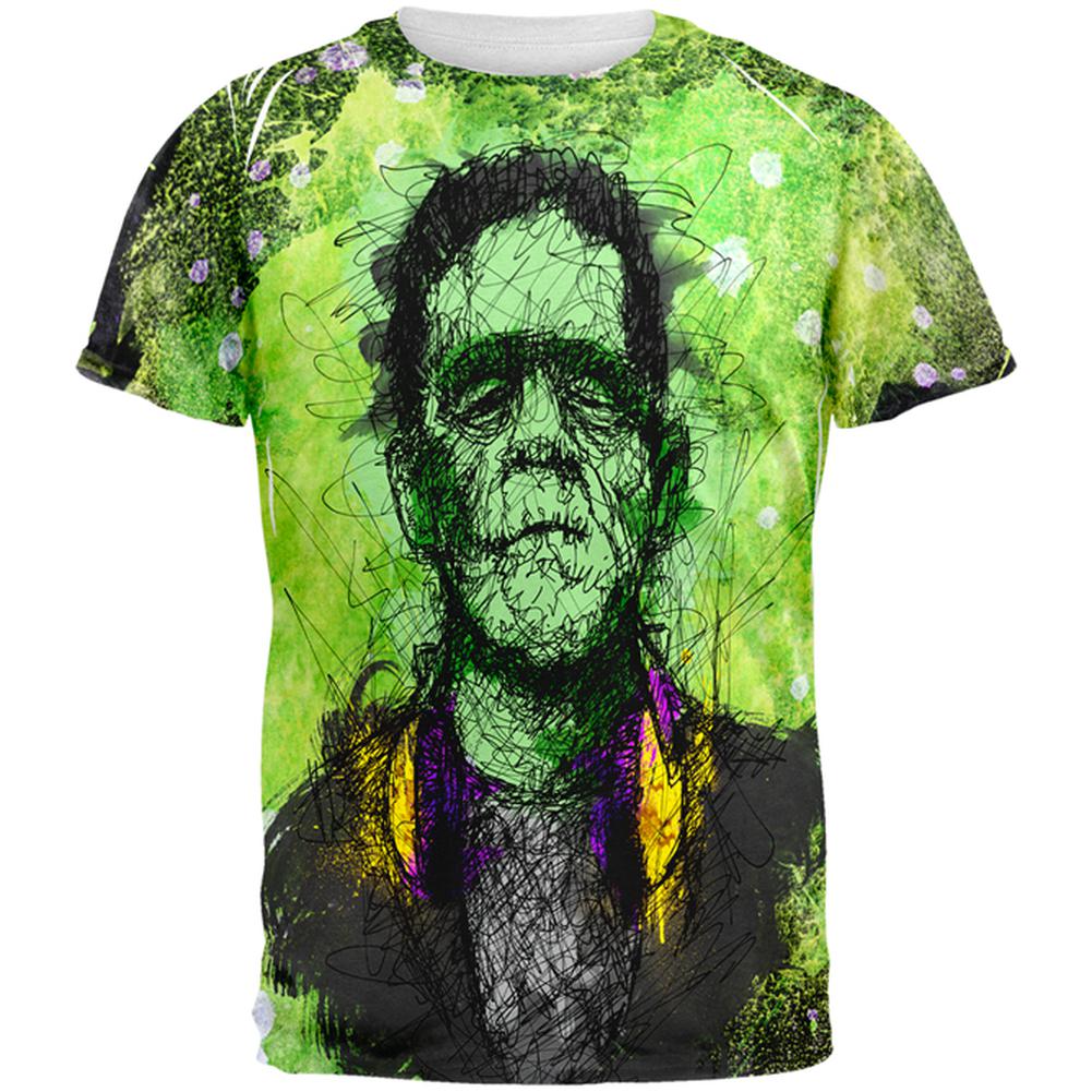 Halloween Frankenstein Raver Horror Movie Monster All Over Mens T Shirt Men's T-Shirts Old Glory 2XL Multi