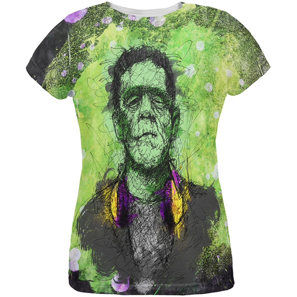 Halloween Frankenstein Raver Horror Movie Monster All Over Womens T Shirt Women's T-Shirts Old Glory 2XL Multi