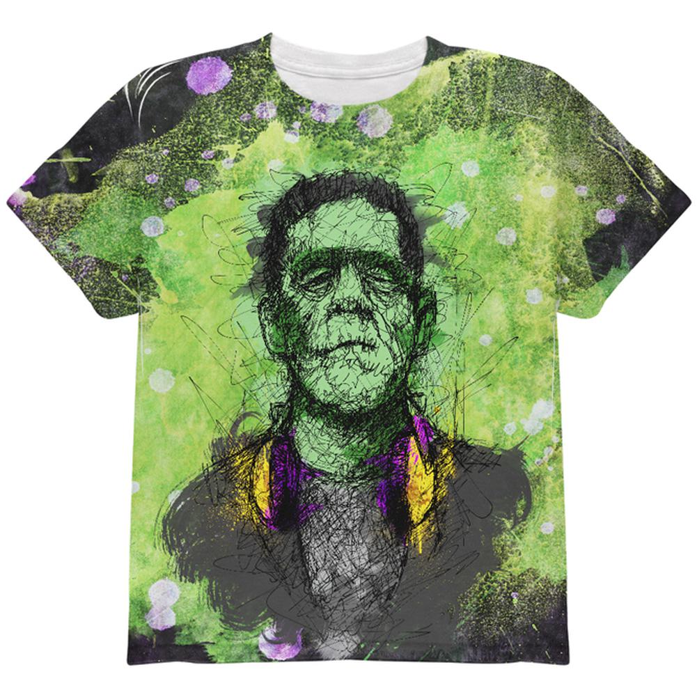 Halloween Frankenstein Raver Horror Movie Monster All Over Youth T Shirt Youth T-Shirts Old Glory LG Multi