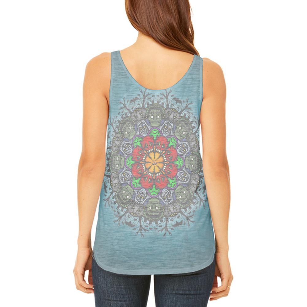Halloween Classic Movie Monster Mandala Juniors Flowy Side Slit Tank Top Juniors Tank Tops Old Glory