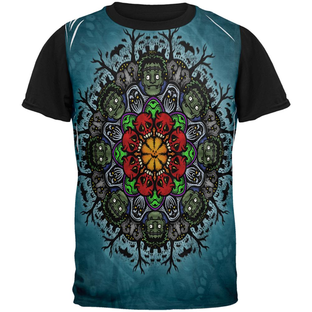Halloween Classic Movie Monster Mandala All Over Mens Black Back T Shirt Men's T-Shirts Old Glory MD Multi