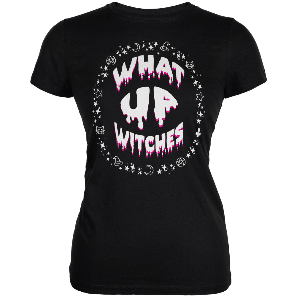 Halloween What Up Witches Witchy Elements Juniors Soft T Shirt Juniors T-Shirts Old Glory 2XL Black