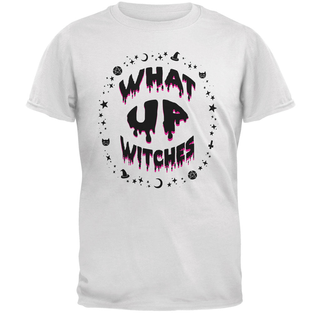 Halloween What Up Witches Witchy Elements Black Text Mens T Shirt Men's T-Shirts Old Glory 2XL White