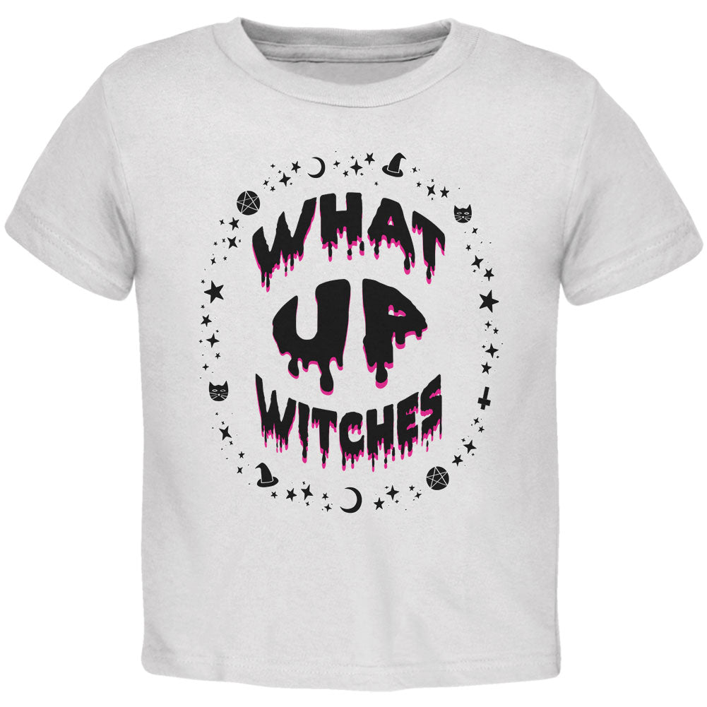 Halloween What Up Witches Witchy Elements Black Text Toddler T Shirt Toddler T-Shirts Old Glory 2T White