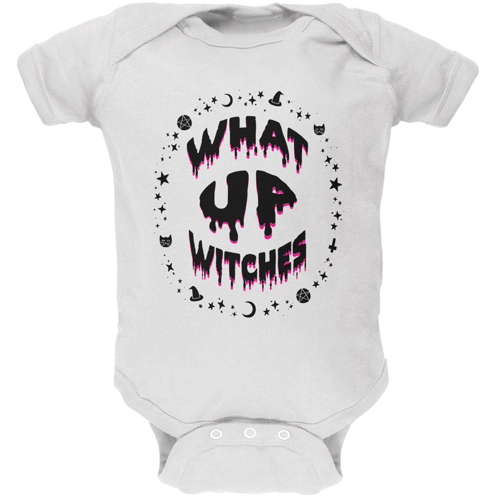 Halloween What Up Witches Witchy Elements Black Text Soft Baby One Piece Baby One Piece Old Glory 12M White