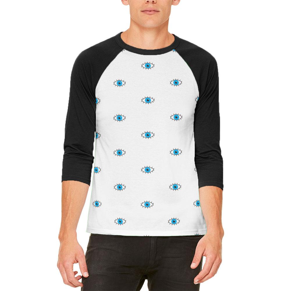 Halloween Eyes I'm Watching You Mens Raglan T Shirt Men's T-Shirts Old Glory 2XL White-Black