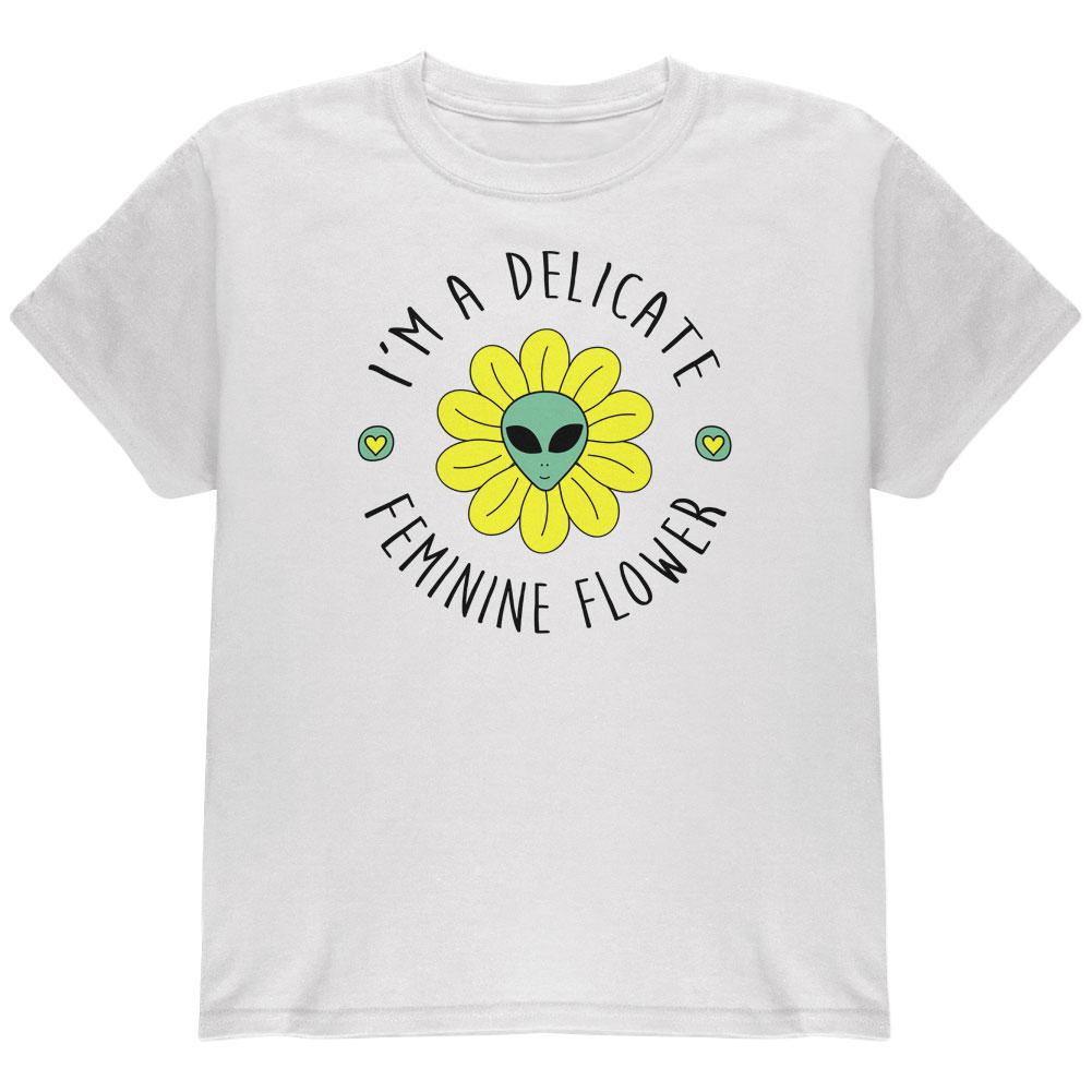 Halloween I'm a Delicate Feminine Flower Alien Youth T Shirt Youth T-Shirts Old Glory LG White