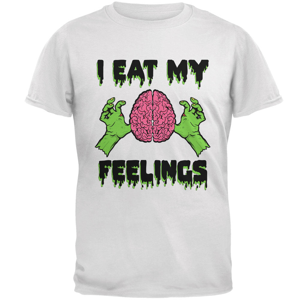 Halloween I Eat My Feelings Zombie Brain Mens T Shirt Men's T-Shirts Old Glory 2XL White