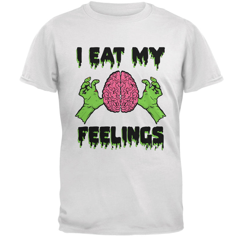 Halloween I Eat My Feelings Zombie Brain Mens T Shirt Men's T-Shirts Old Glory 2XL White