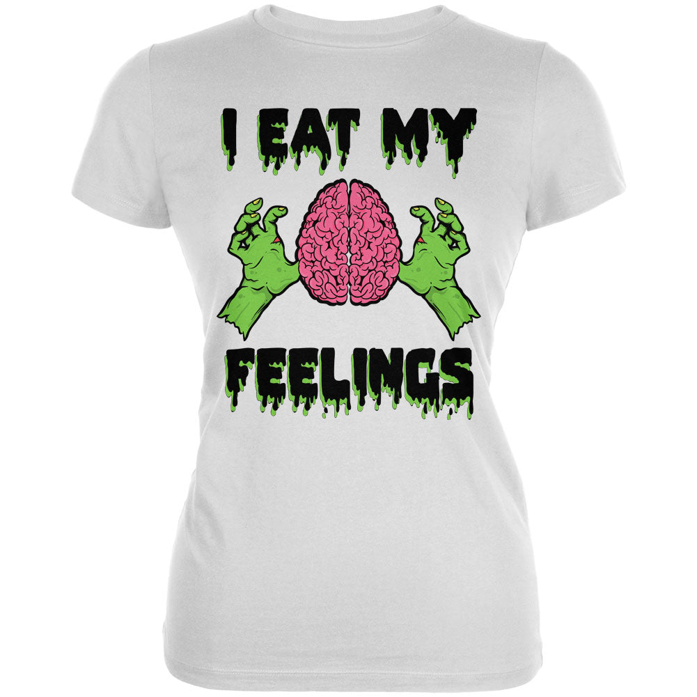 Halloween I Eat My Feelings Zombie Brain Juniors Soft T Shirt Juniors T-Shirts Old Glory 2XL White