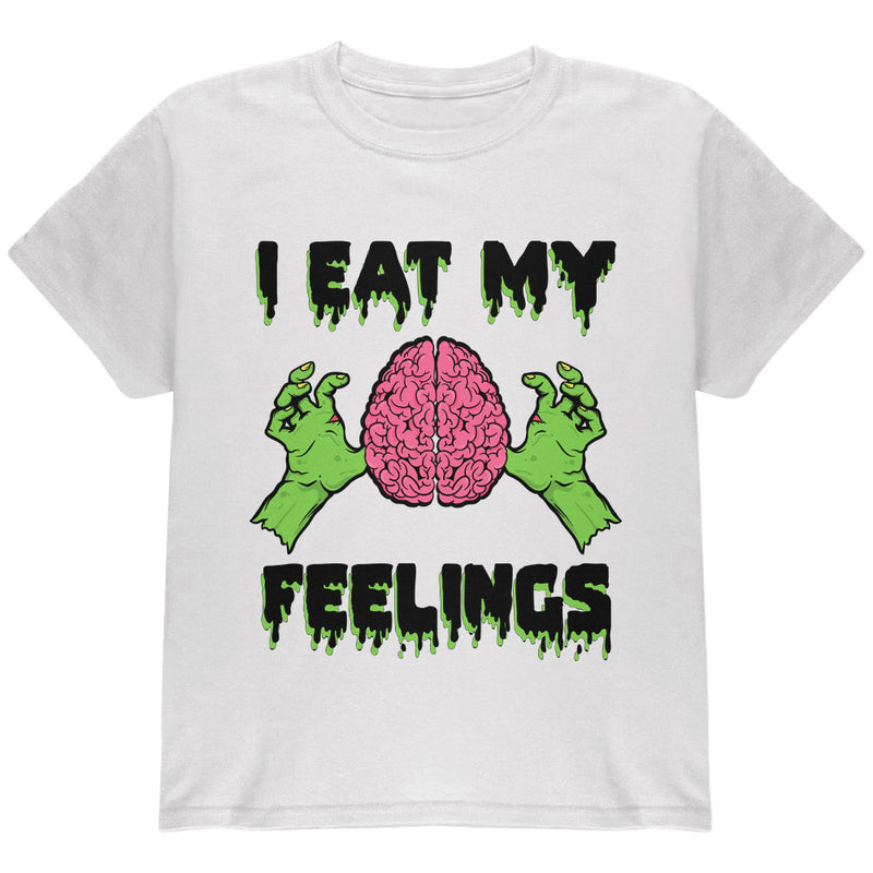 Halloween I Eat My Feelings Zombie Brain Youth T Shirt Youth T-Shirts Old Glory YLG White