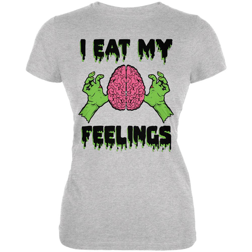 Halloween I Eat My Feelings Zombie Brain Juniors Soft T Shirt Juniors T-Shirts Old Glory 2XL Heather
