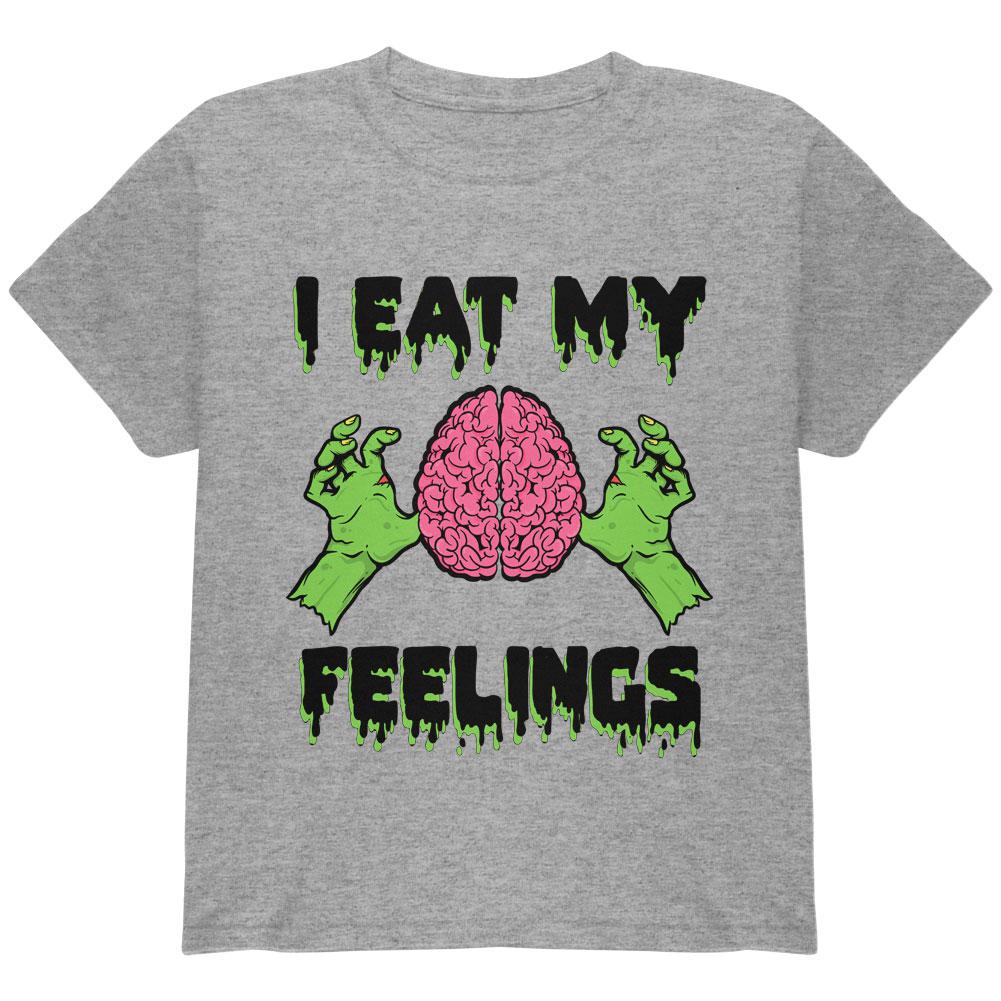 Halloween I Eat My Feelings Zombie Brain Youth T Shirt Youth T-Shirts Old Glory LG Heather