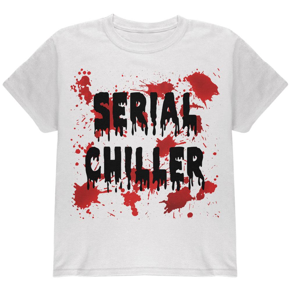 Halloween Serial Chiller Blood Splatter Youth T Shirt Youth T-Shirts Old Glory LG White