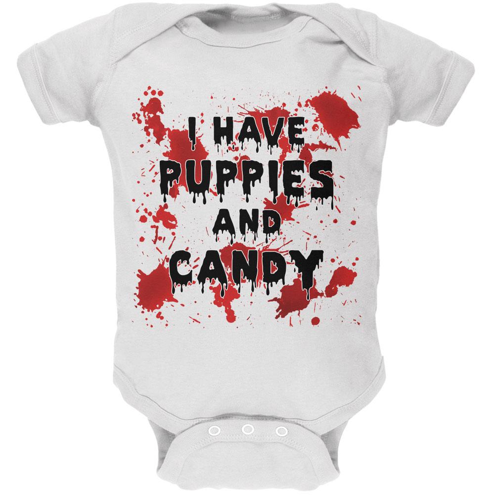 Halloween I Have Puppies and Candy Blood Splatter Soft Baby One Piece Baby One Piece Old Glory 12MO White