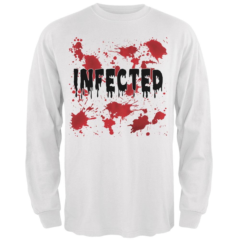 Halloween Infected Blood Splatter Mens Long Sleeve T Shirt Men's Long Sleeves Old Glory 2XL White