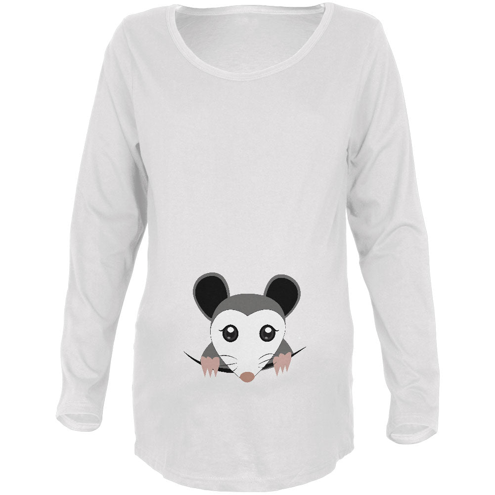 Halloween Peeking Possum Maternity Soft Long Sleeve T Shirt Maternity Long Sleeve T-Shirts Old Glory 2XL White