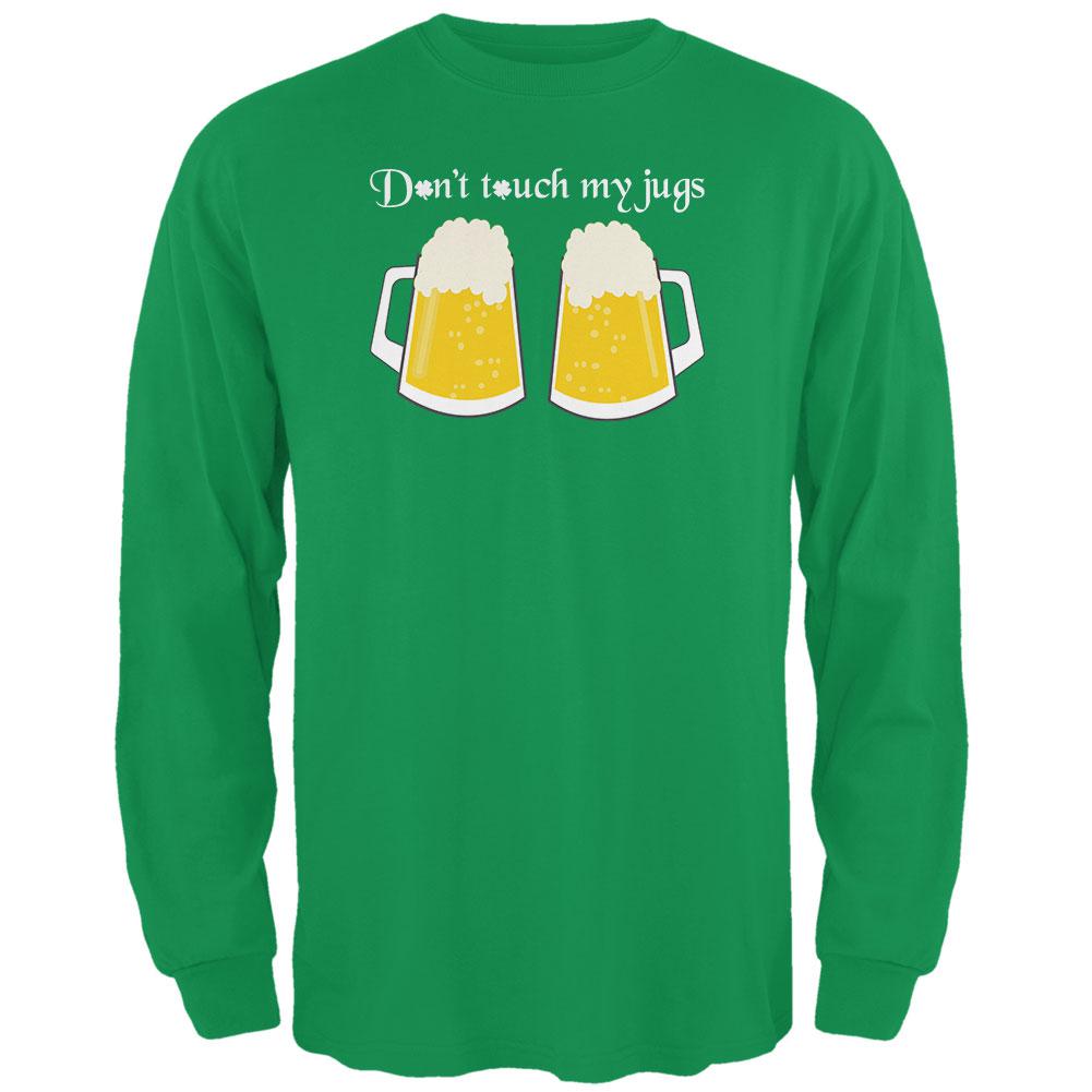 St. Patrick's Day Don't Touch My Beer Jugs Mens Long Sleeve T Shirt Men's Long Sleeves Old Glory 2XL Irish Green